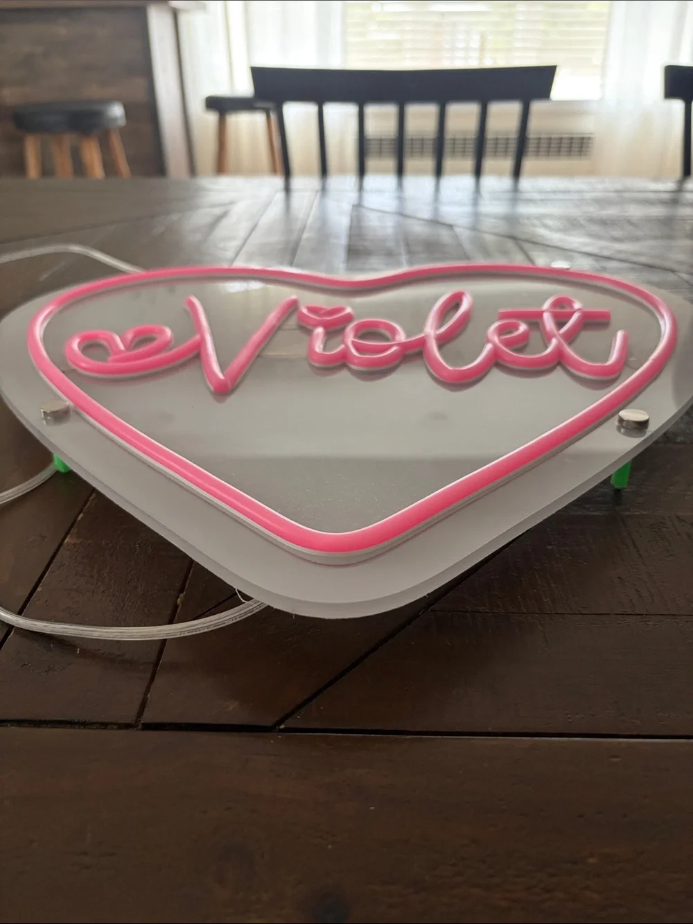 personalized light up heart name VIOLET plug in hanging light pink